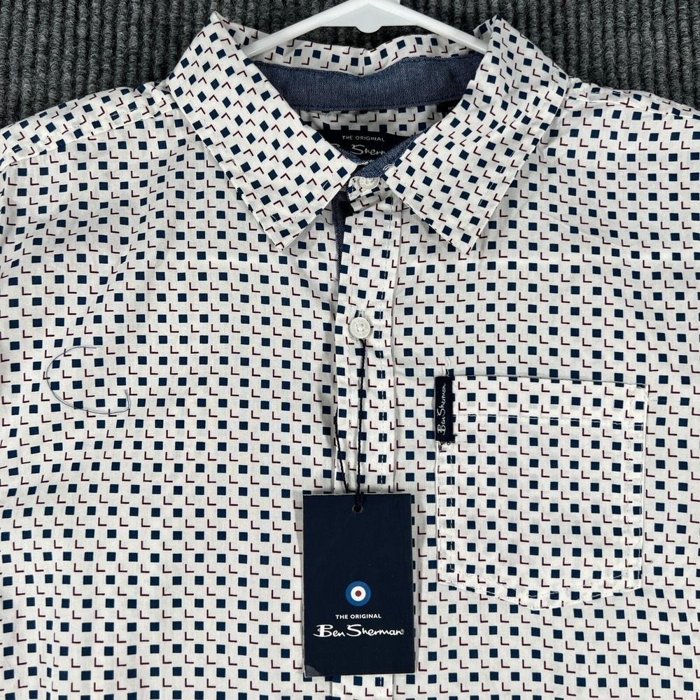 Ben Sherman Youth Boys Shirt XL Extra Large White Geometric Long Sleeve New NWT